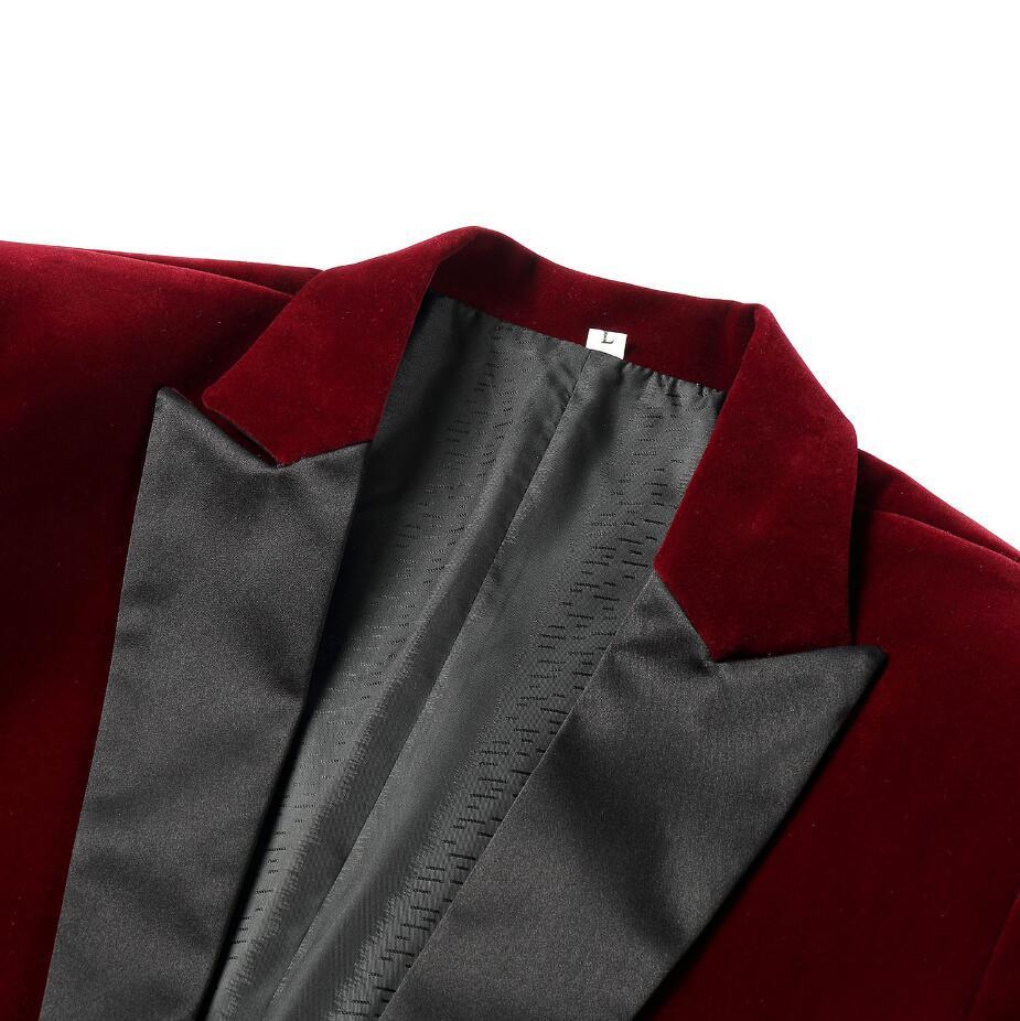 Men'S Fashion Autumn Velvet Wine Red Leisure Jacket