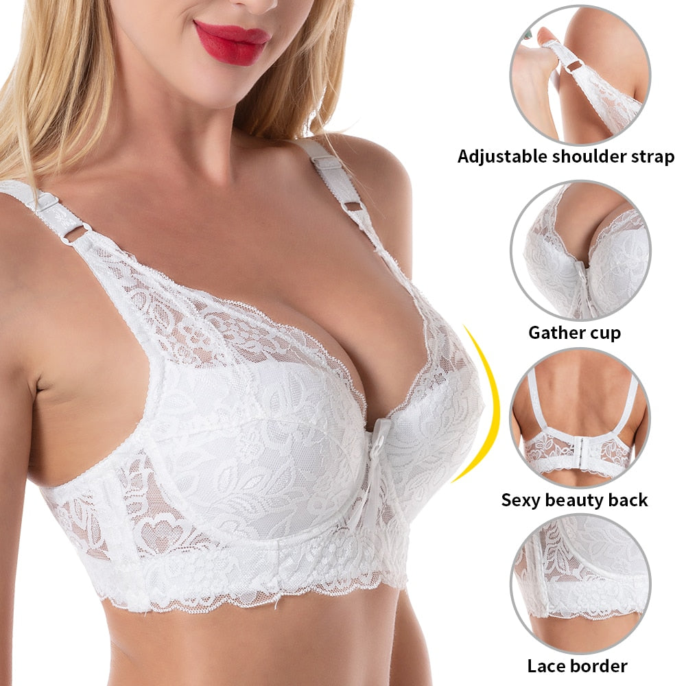 Trendy Sexy Ladies' Unlined Lace Push Up Bralette Plus Size