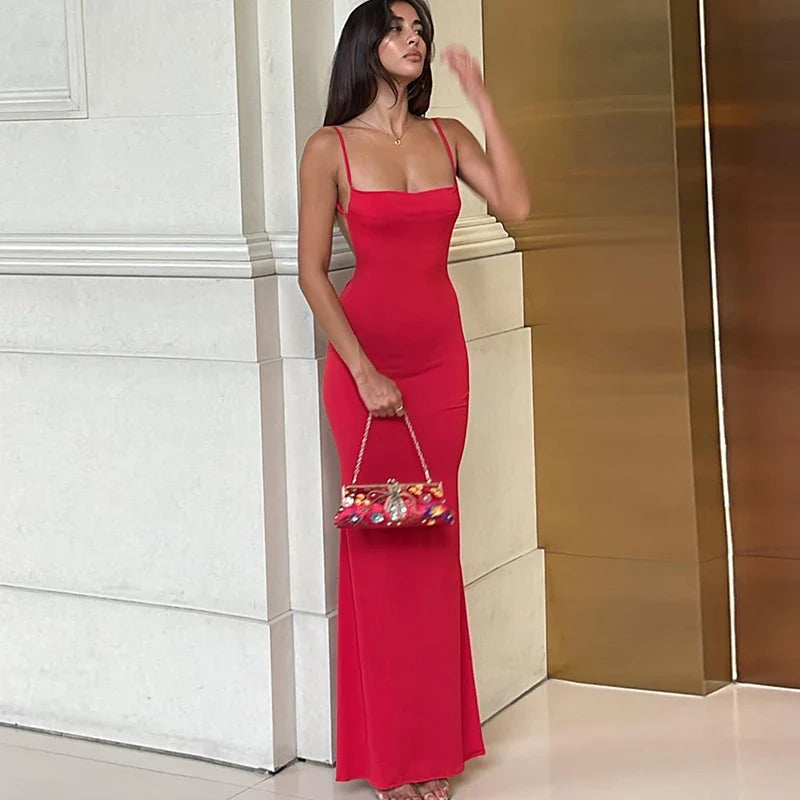 Spring Solid Sleeveless Backless Elegant Sexy Bodycon  Maxi Prom Dress Women Clothes Birthday Party Casual