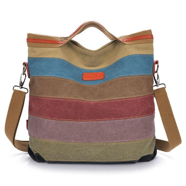 Women Canvas Striped Crossbody Bags Vintage Contrast Color Canvas Tote Handbags