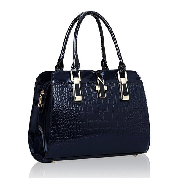 Women Crocodile Pattern Handbags Patent Leather Tote Shoulder Crossbody Bags