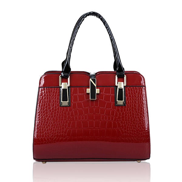 Women Crocodile Pattern Handbags Patent Leather Tote Shoulder Crossbody Bags