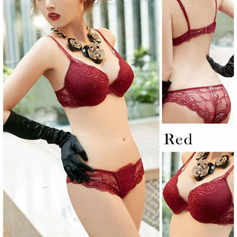 Sexy Solid Color Women's Lace 3/4 Cup Push Up Bra & Briefs Set 70B/75B/80B
