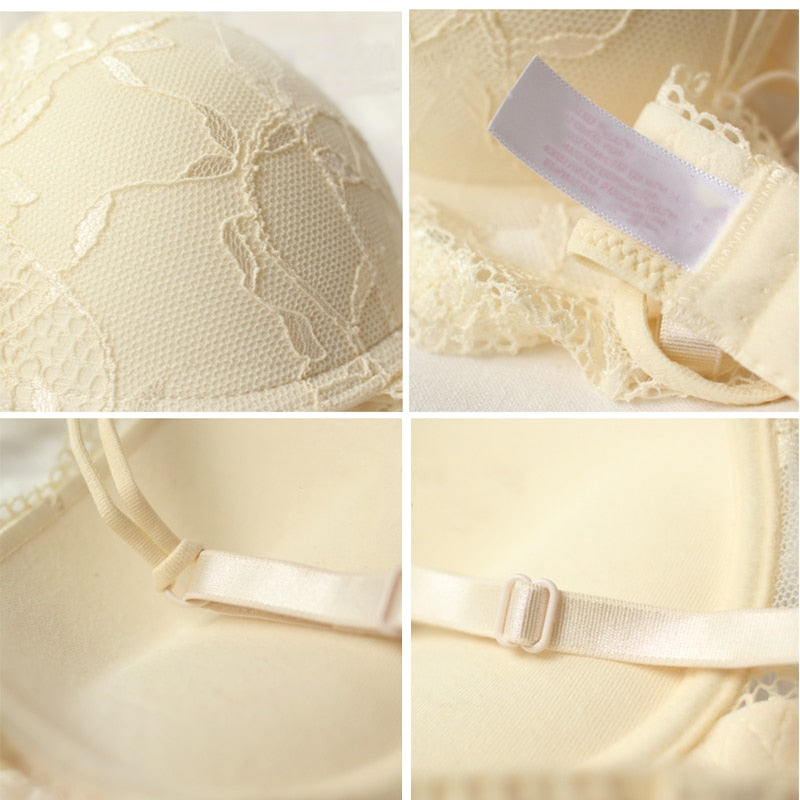 Sexy Solid Color Women's Lace 3/4 Cup Push Up Bra & Briefs Set 70B/75B/80B