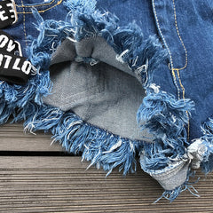 Vintage Sexy Women's Low Rise Denim Booty Shorts With Bandage & Tassel