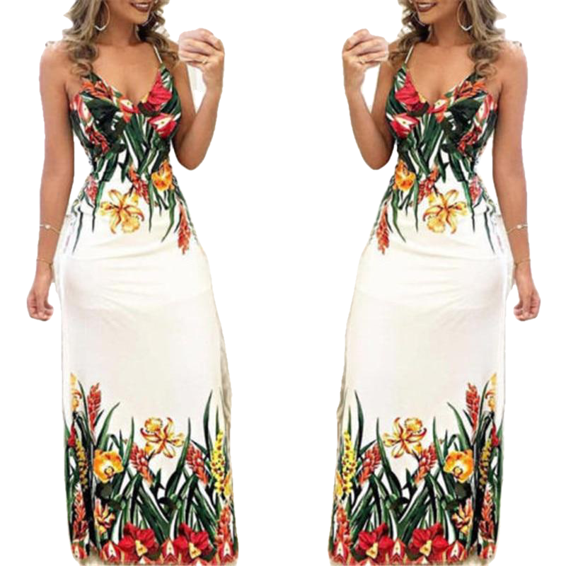 Boho Floral Printed Sleeveless Long Maxi Party Dress - Sheseelady