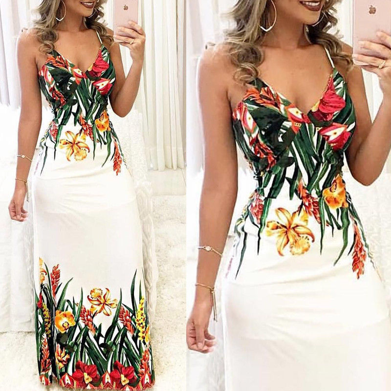 Boho Floral Printed Sleeveless Long Maxi Party Dress - Sheseelady