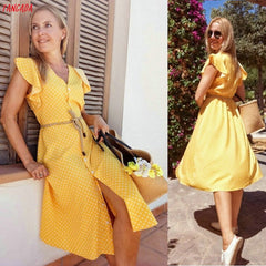 Polka Dot Dress For Women Office Midi