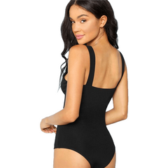 Black V-Cut Front Bodysuit Sexy Straps Plain Skinny Sleeveless Bodysuits Women Autumn Stretchy Minimalist Bodysuits - Sheseelady