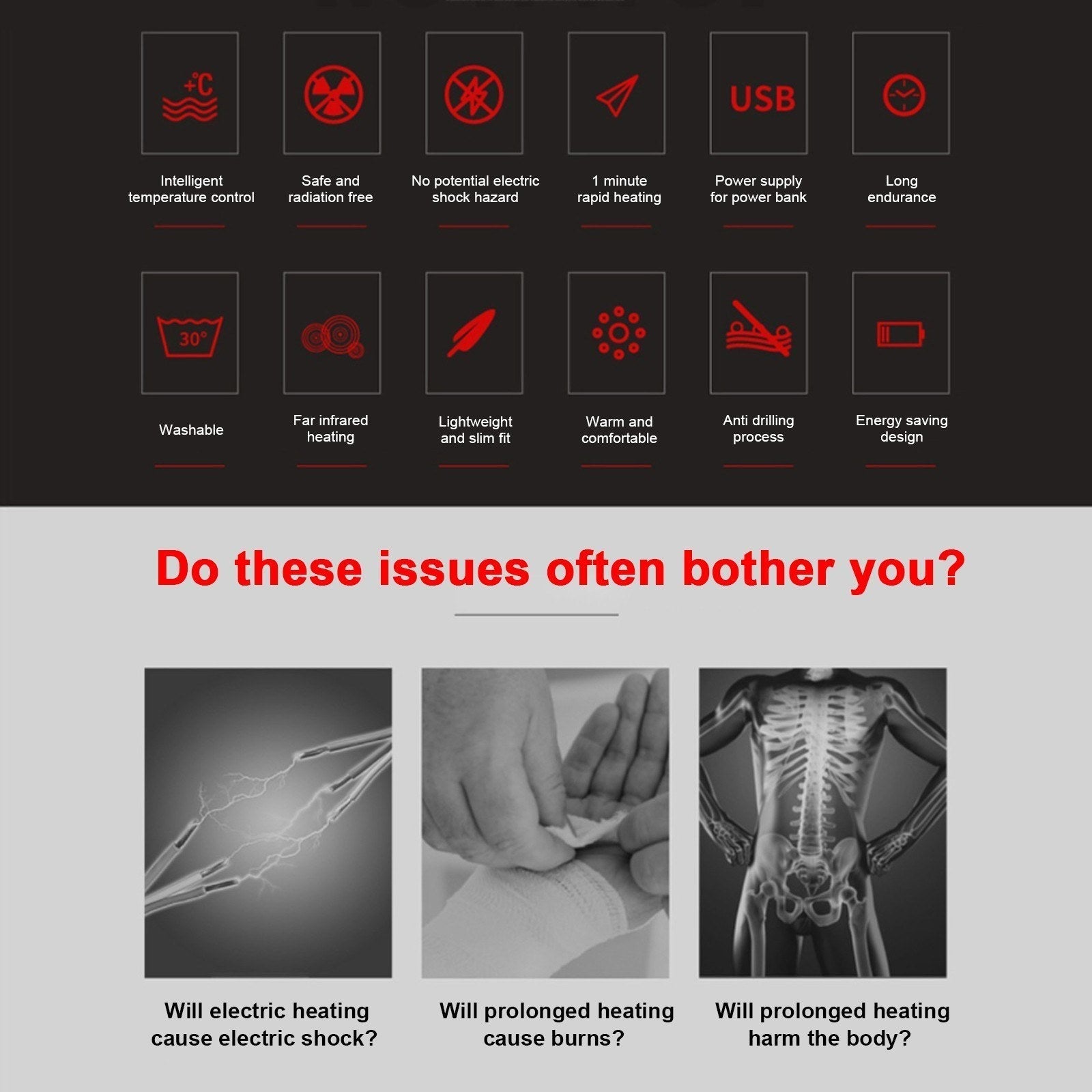 Men's Heated Vest with Stand-up Collar Carbon Fiber 4 Heating Zones 3-Level Temperature Control