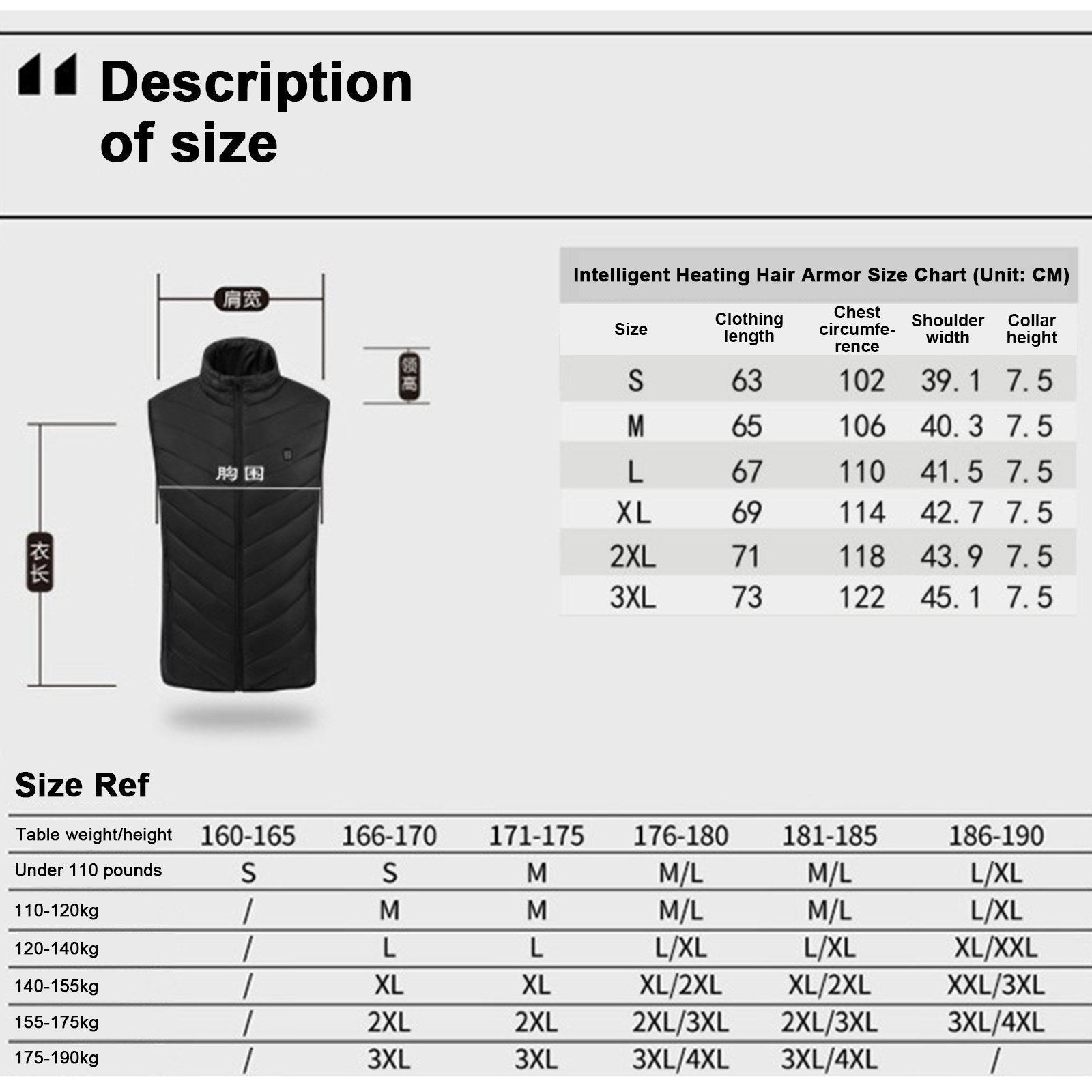 Men's Heated Vest with Stand-up Collar Carbon Fiber 4 Heating Zones 3-Level Temperature Control