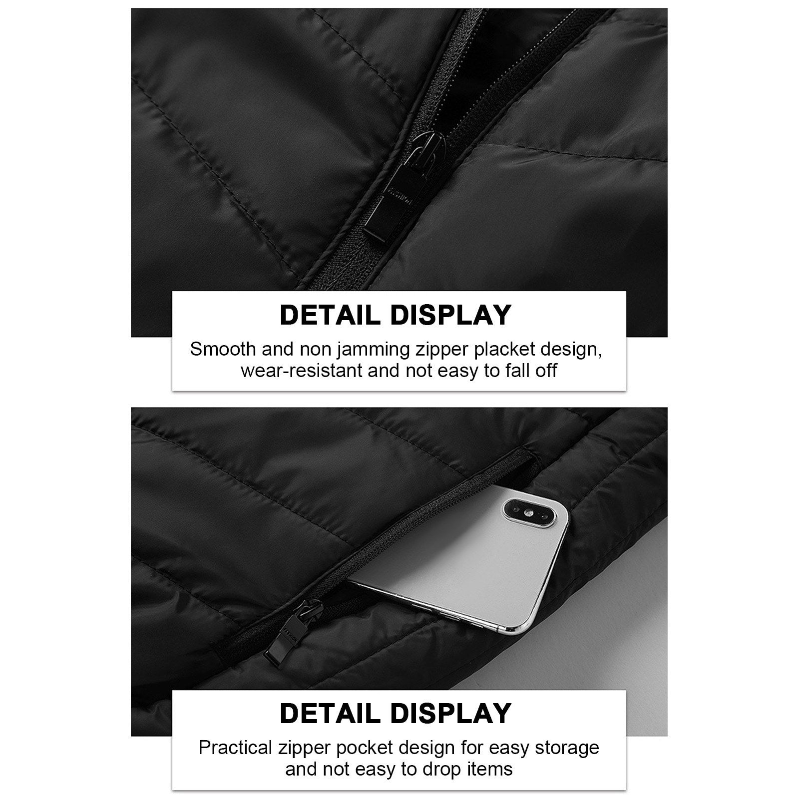 Men's Heated Vest with Stand-up Collar Carbon Fiber 4 Heating Zones 3-Level Temperature Control