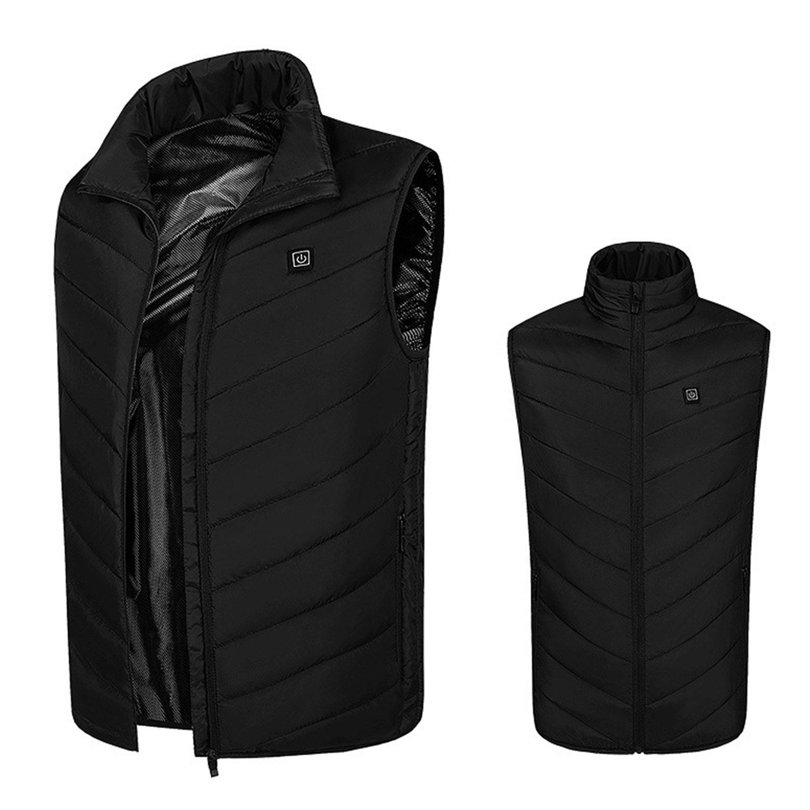 Men's Heated Vest with Stand-up Collar Carbon Fiber 4 Heating Zones 3-Level Temperature Control