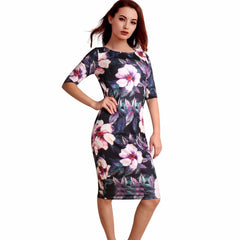 Elegant Floral Print Work Casual Party Dress - Sheseelady