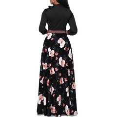 Hollow Neck Three Quarter Sleeve Floral Print Dress