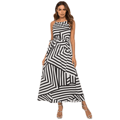 Summer Sexy Boho Striped O-Neck Sleeveless Maxi Long Dress For Female