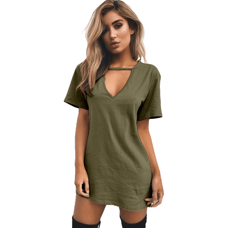 Plus Size V-Neck Short Sleeve Halter Loose Beach Dress
