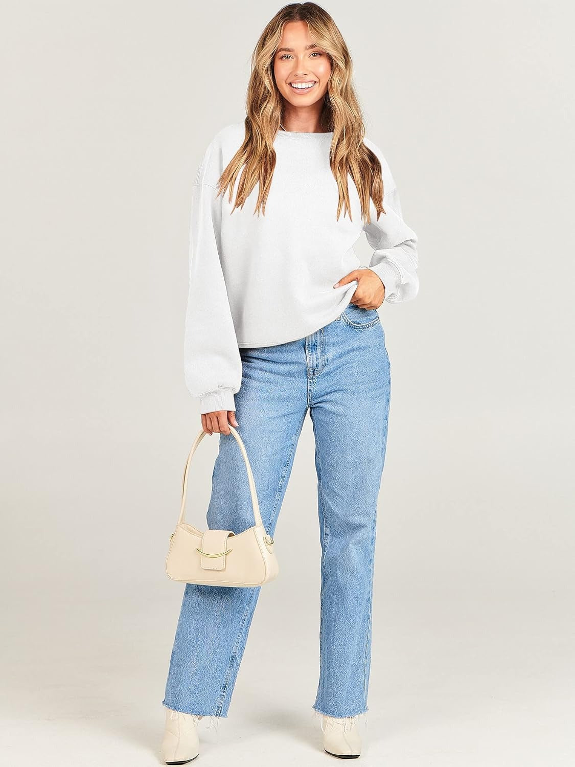 Oversized Crewneck Sweatshirt - Women's Teen Girls Fleece Pullover Sweater Top