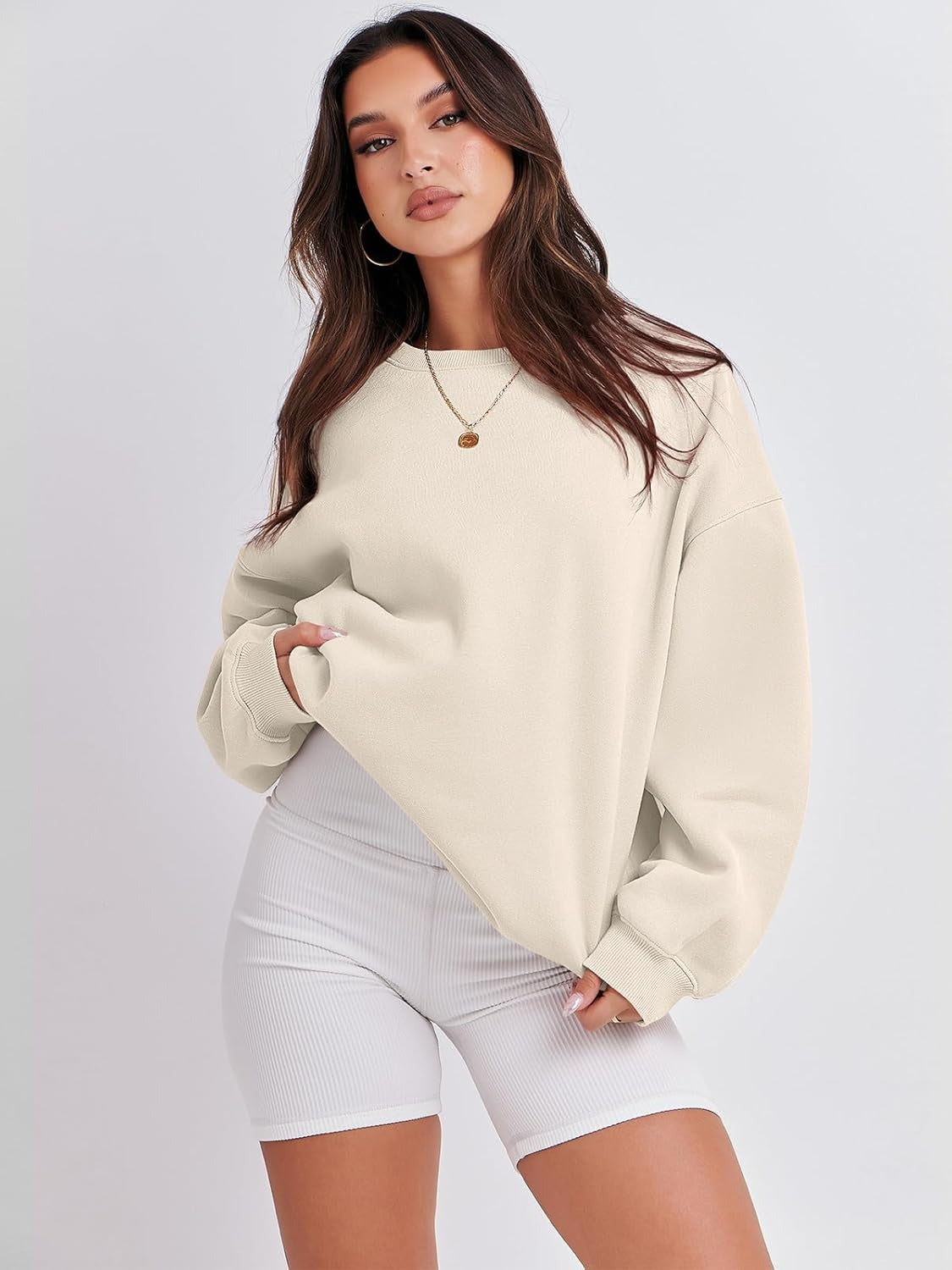 Oversized Crewneck Sweatshirt - Women's Teen Girls Fleece Pullover Sweater Top