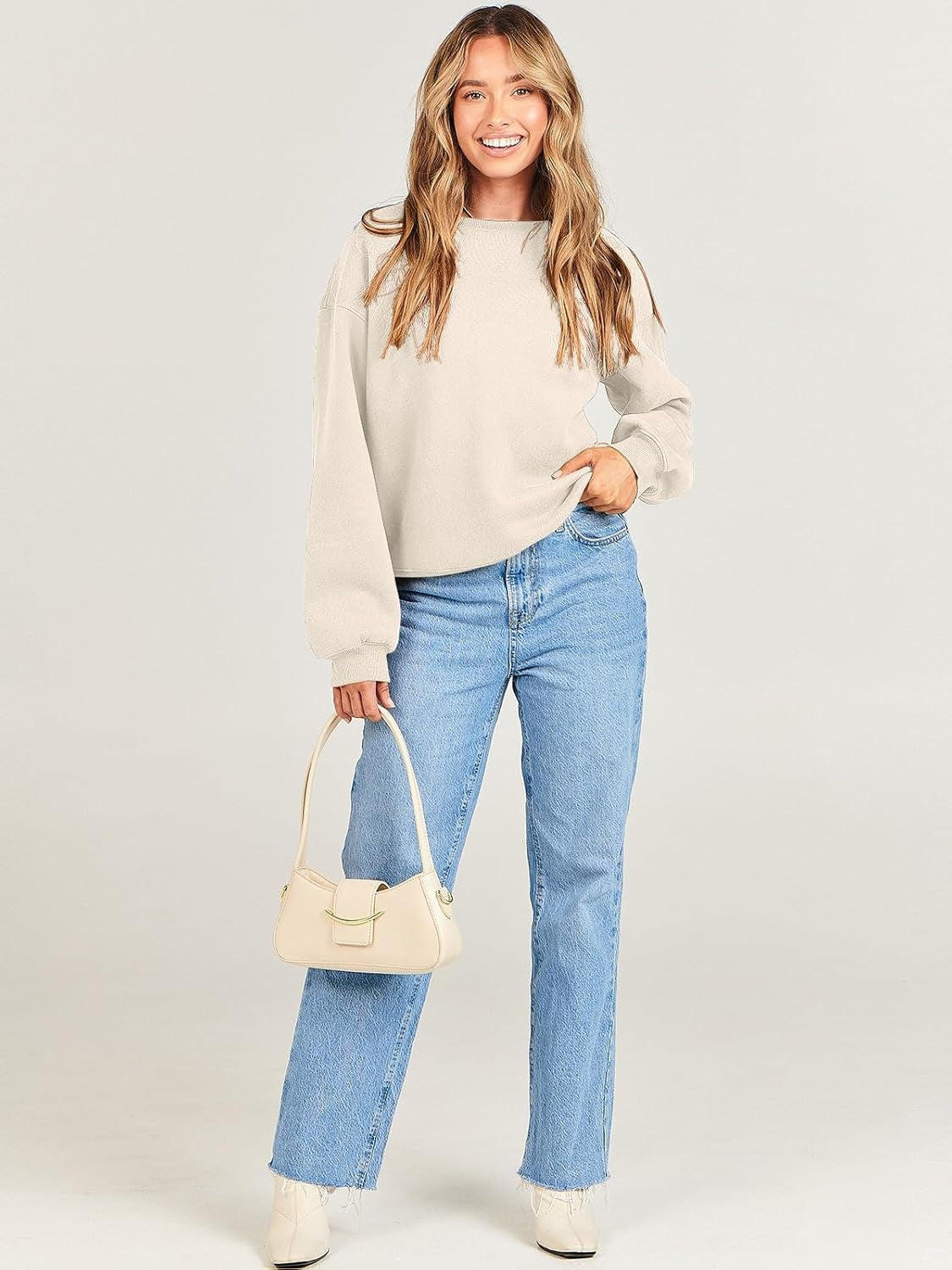 Oversized Crewneck Sweatshirt - Women's Teen Girls Fleece Pullover Sweater Top