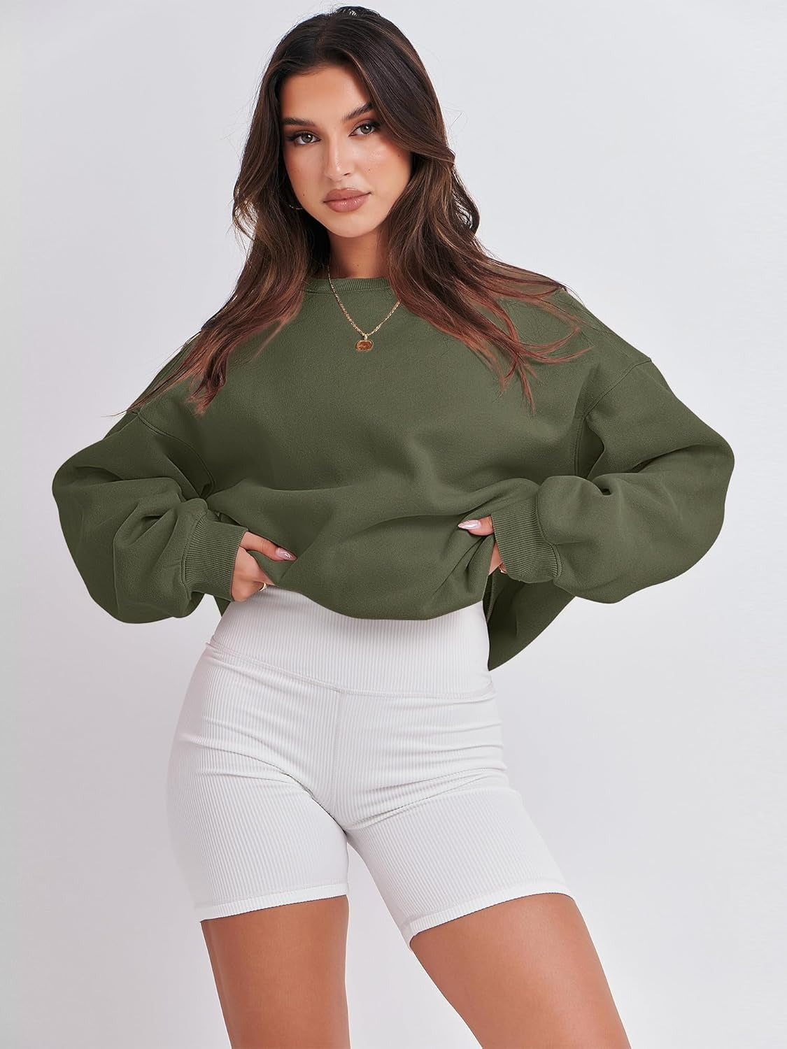 Oversized Crewneck Sweatshirt - Women's Teen Girls Fleece Pullover Sweater Top