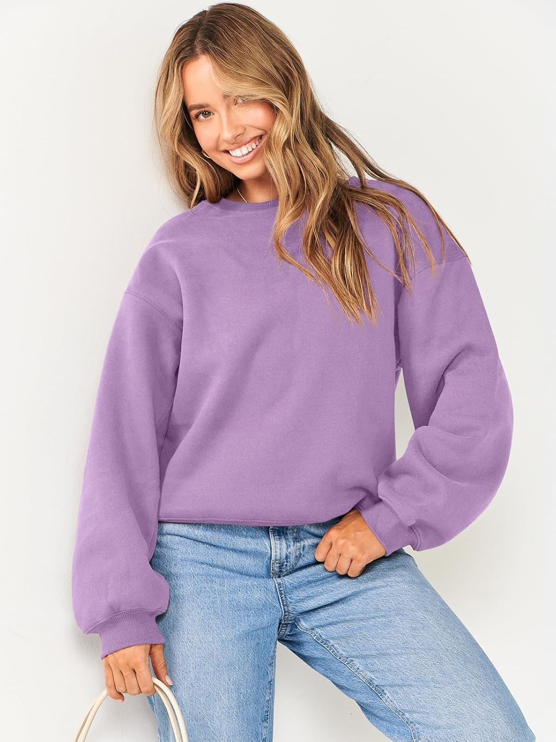 Oversized Crewneck Sweatshirt - Women's Teen Girls Fleece Pullover Sweater Top