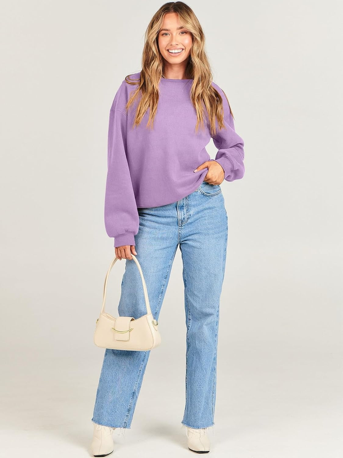 Oversized Crewneck Sweatshirt - Women's Teen Girls Fleece Pullover Sweater Top