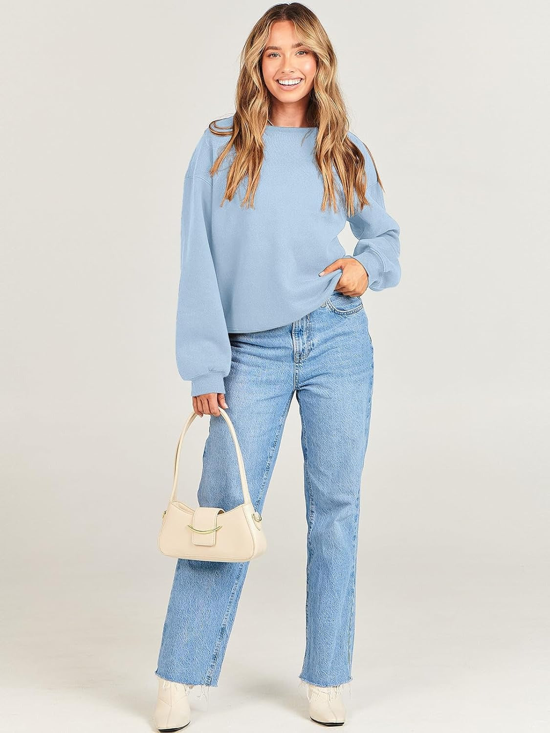 Oversized Crewneck Sweatshirt - Women's Teen Girls Fleece Pullover Sweater Top