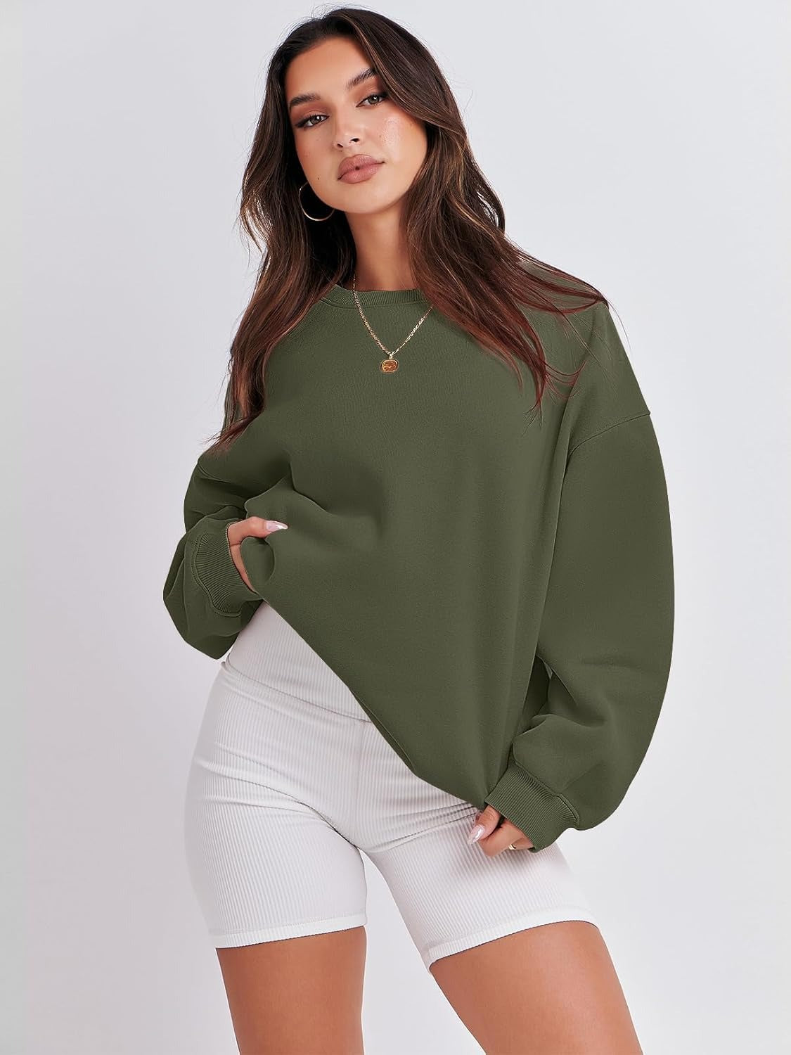 Oversized Crewneck Sweatshirt - Women's Teen Girls Fleece Pullover Sweater Top