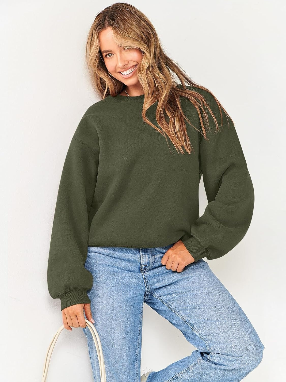 Oversized Crewneck Sweatshirt - Women's Teen Girls Fleece Pullover Sweater Top