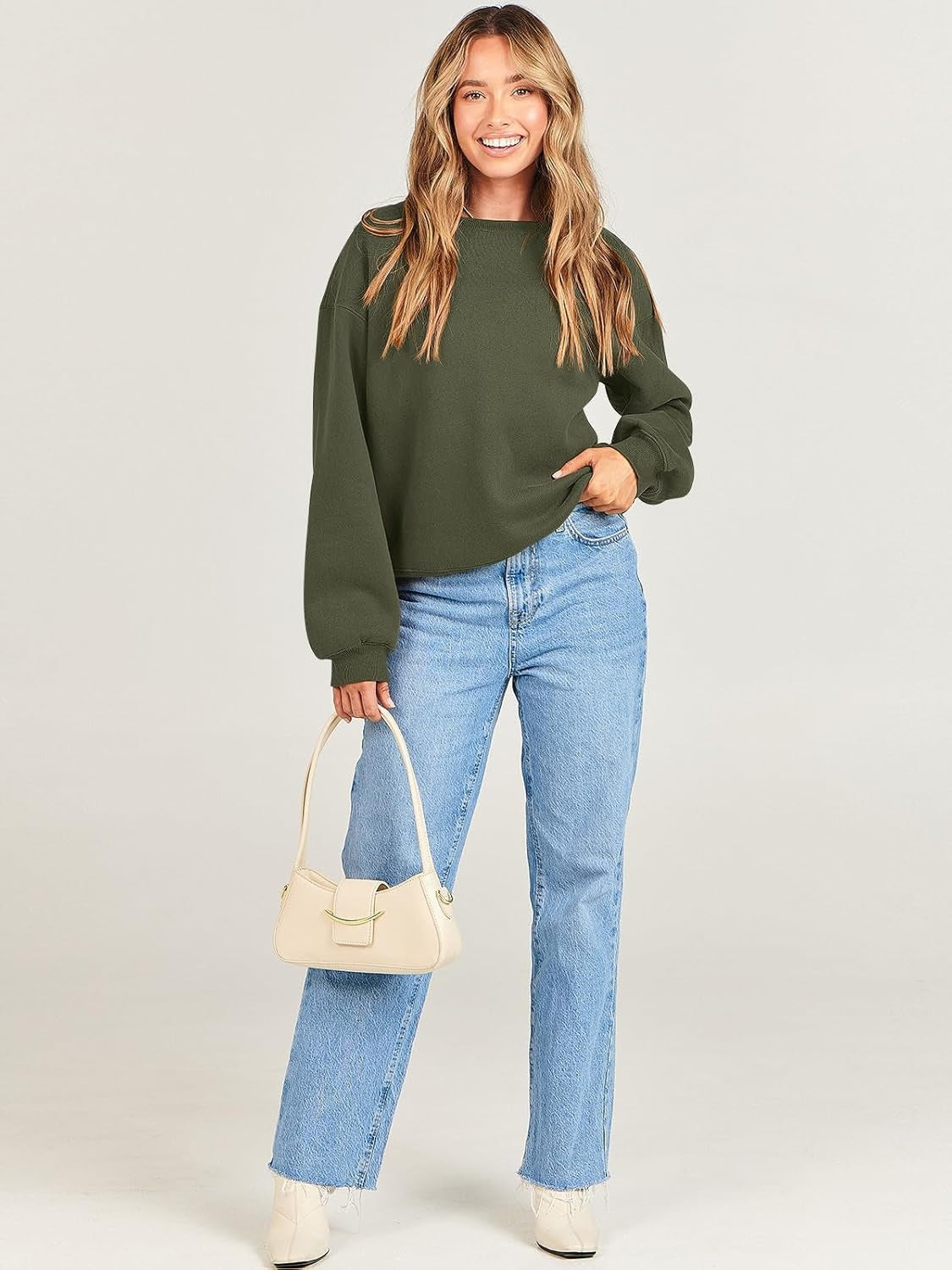 Oversized Crewneck Sweatshirt - Women's Teen Girls Fleece Pullover Sweater Top