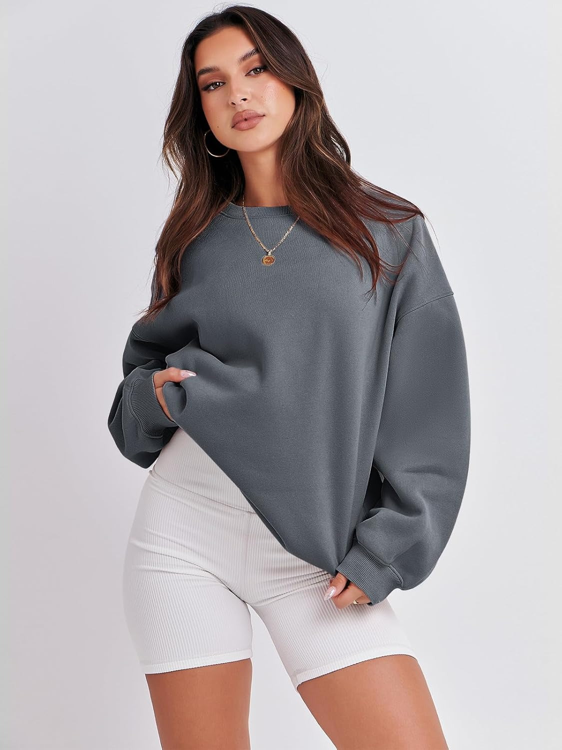 Oversized Crewneck Sweatshirt - Women's Teen Girls Fleece Pullover Sweater Top