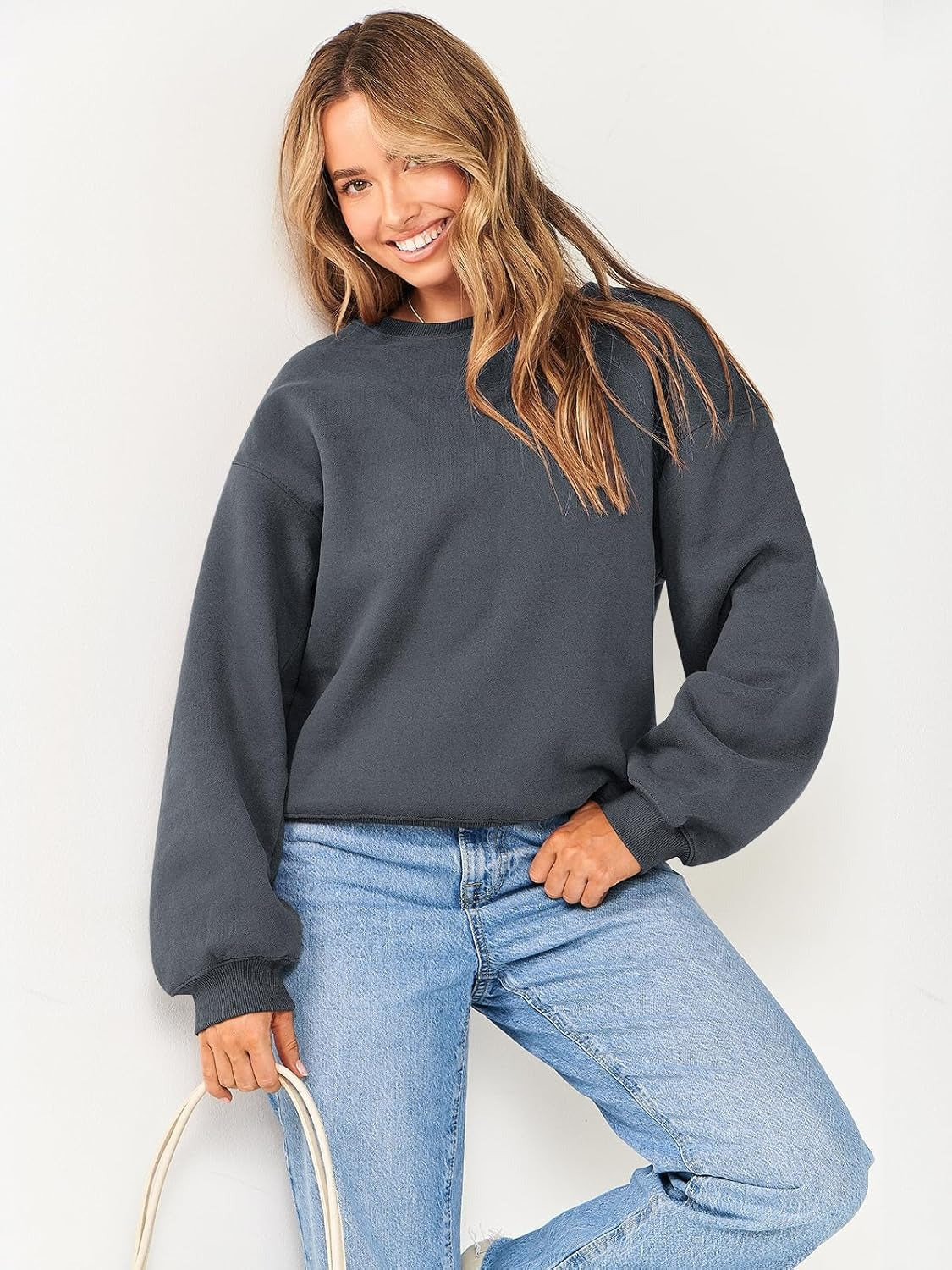 Oversized Crewneck Sweatshirt - Women's Teen Girls Fleece Pullover Sweater Top