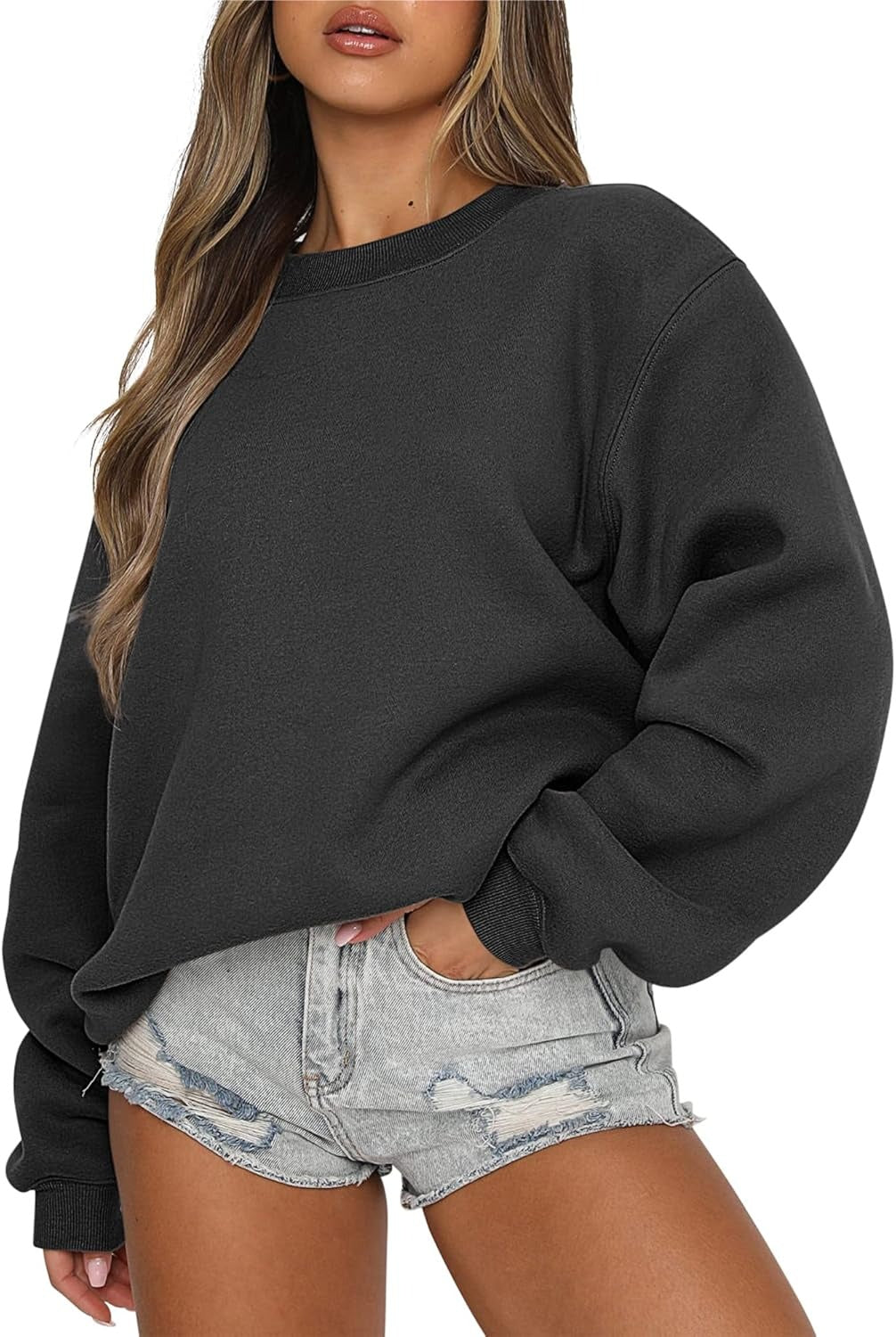 Oversized Crewneck Sweatshirt - Women's Teen Girls Fleece Pullover Sweater Top