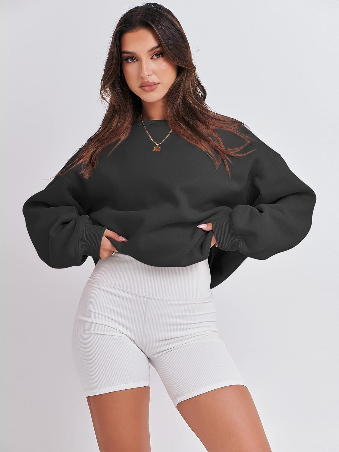 Oversized Crewneck Sweatshirt - Women's Teen Girls Fleece Pullover Sweater Top