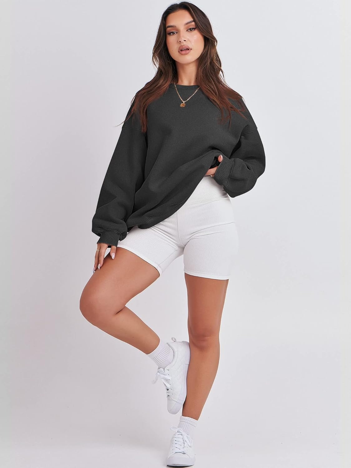 Oversized Crewneck Sweatshirt - Women's Teen Girls Fleece Pullover Sweater Top