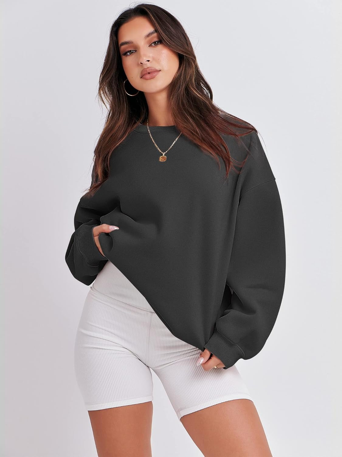 Oversized Crewneck Sweatshirt - Women's Teen Girls Fleece Pullover Sweater Top