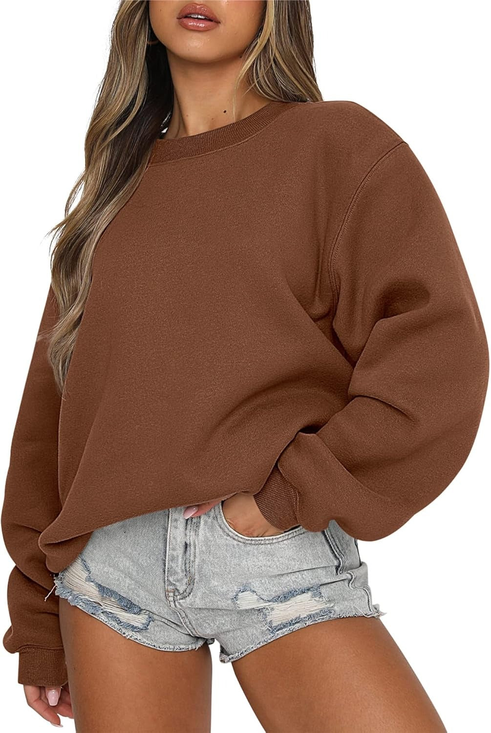 Oversized Crewneck Sweatshirt - Women's Teen Girls Fleece Pullover Sweater Top