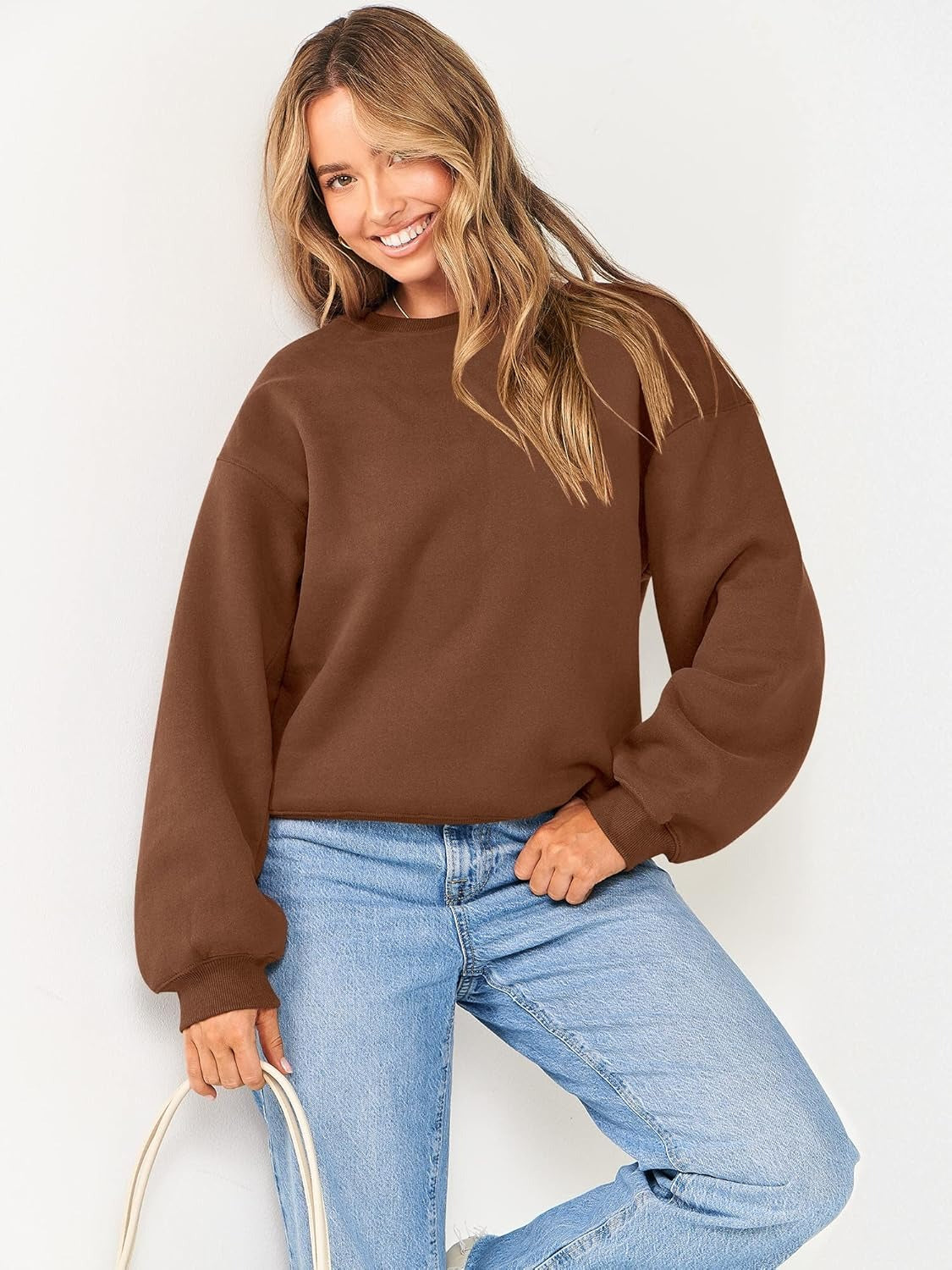 Oversized Crewneck Sweatshirt - Women's Teen Girls Fleece Pullover Sweater Top