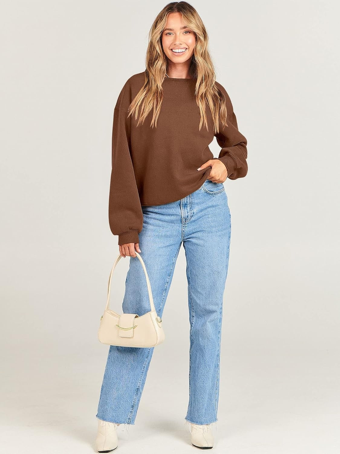 Oversized Crewneck Sweatshirt - Women's Teen Girls Fleece Pullover Sweater Top