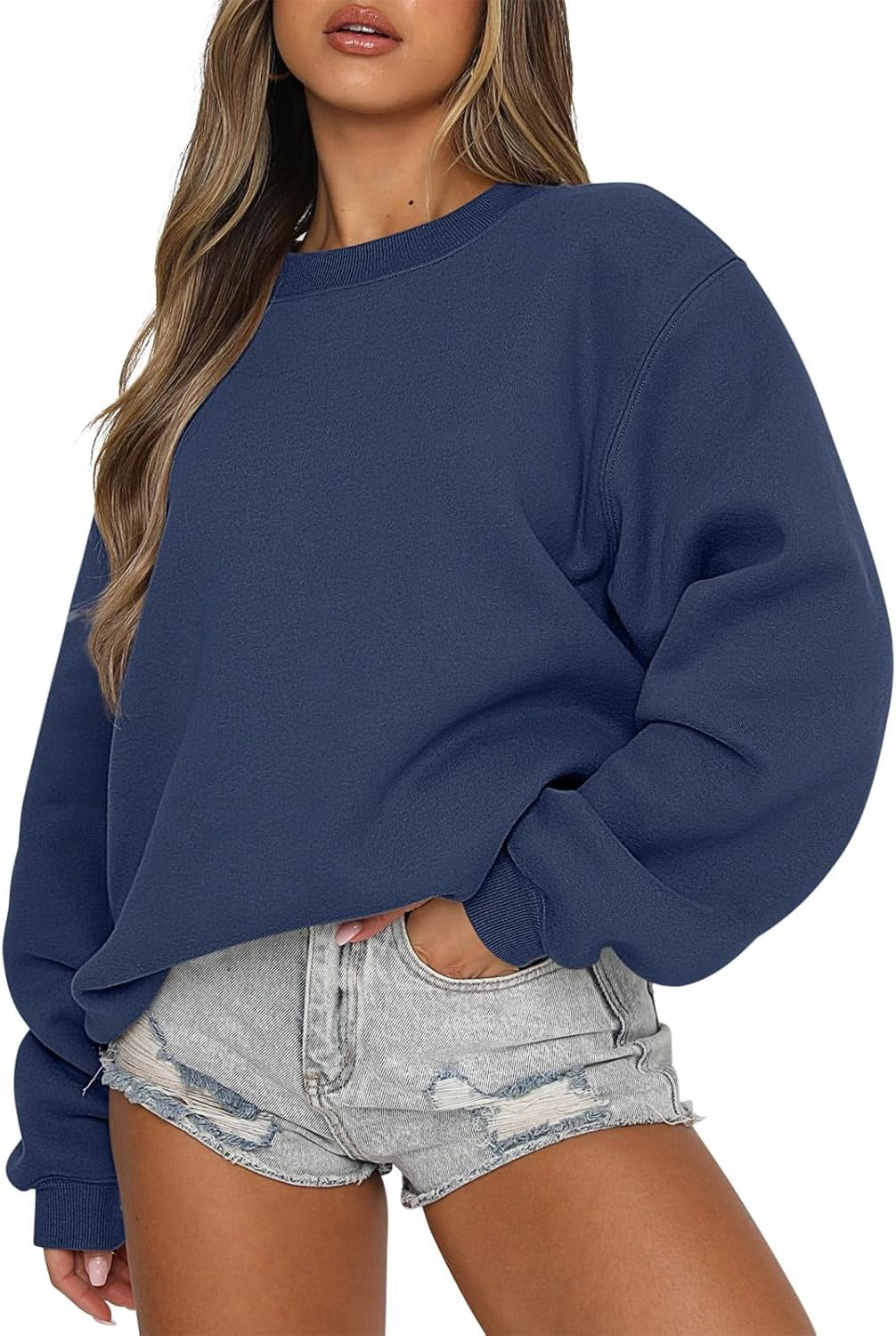 Oversized Crewneck Sweatshirt - Women's Teen Girls Fleece Pullover Sweater Top