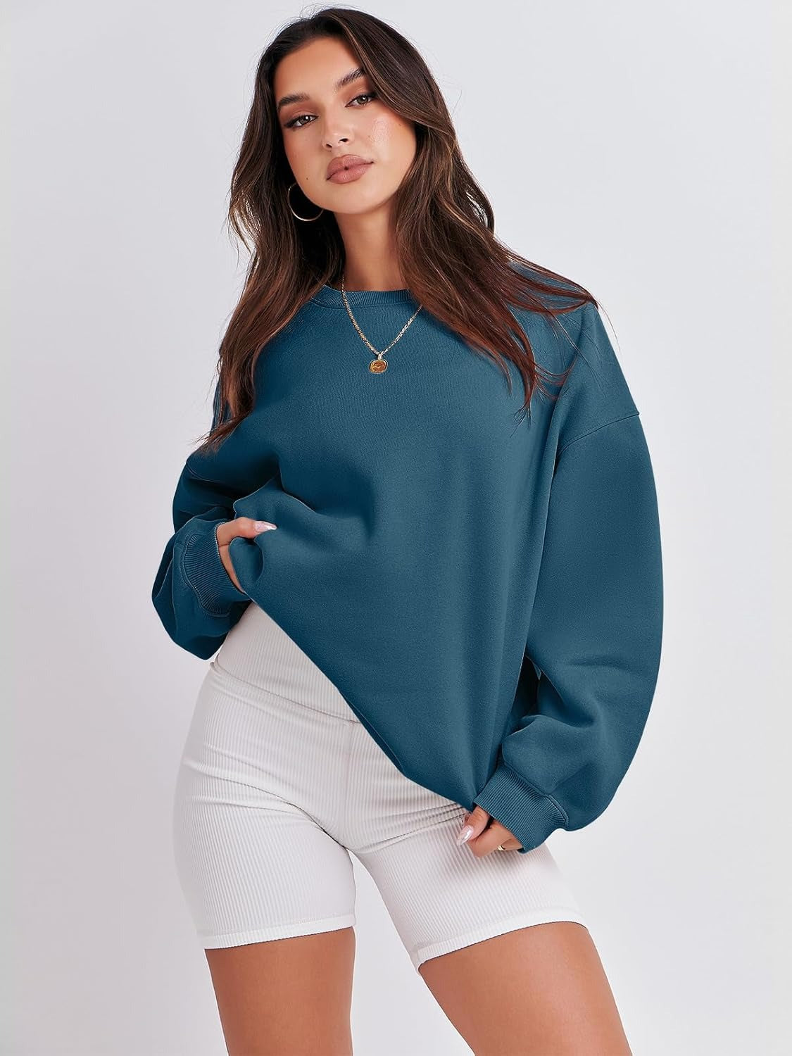 Oversized Crewneck Sweatshirt - Women's Teen Girls Fleece Pullover Sweater Top