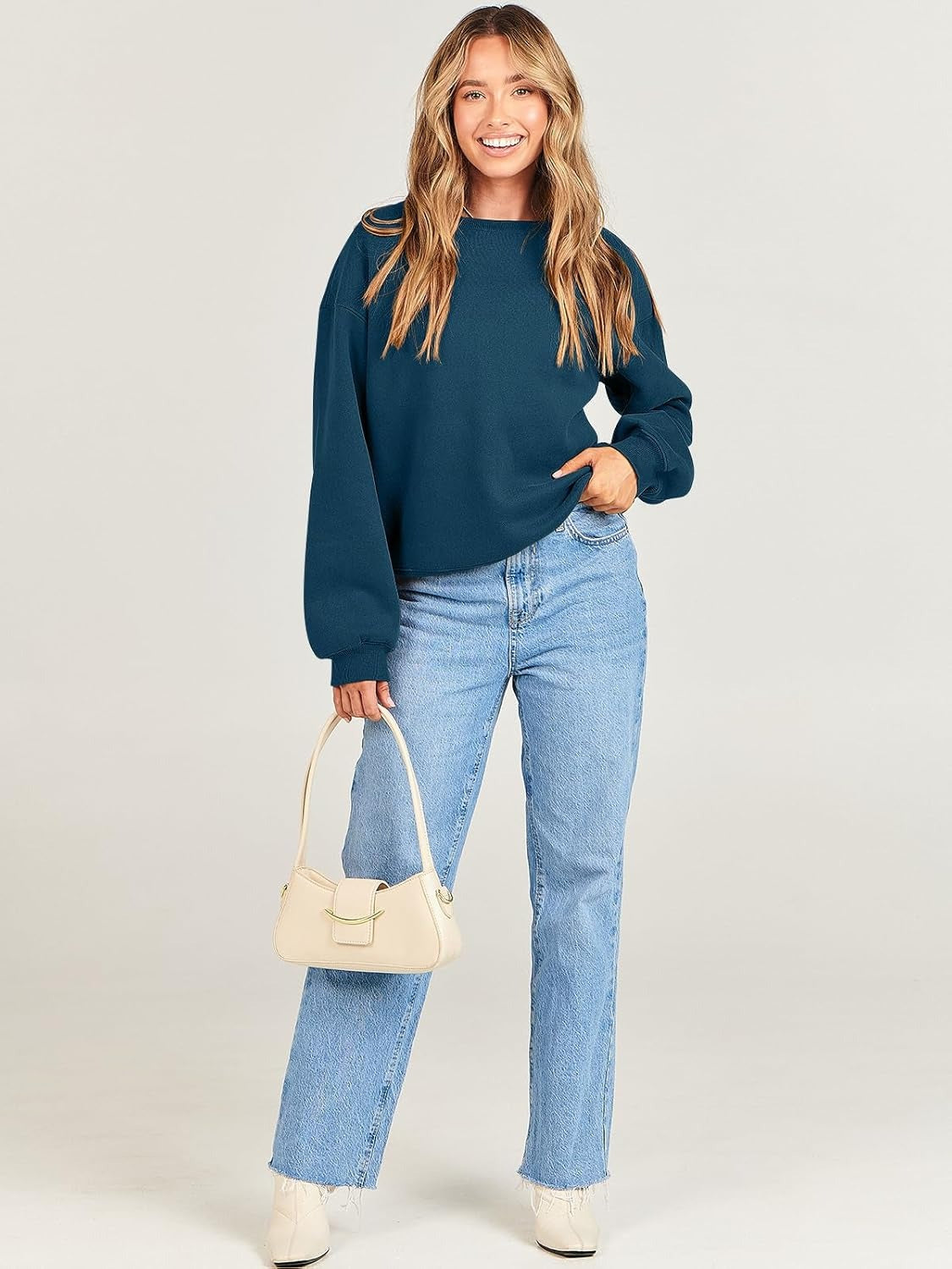 Oversized Crewneck Sweatshirt - Women's Teen Girls Fleece Pullover Sweater Top