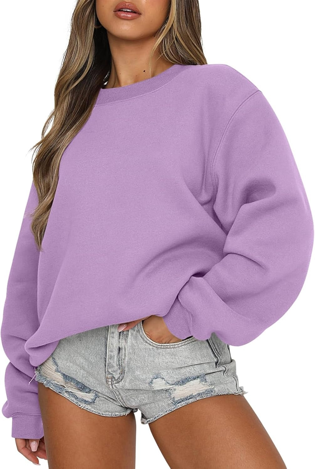 Oversized Crewneck Sweatshirt - Women's Teen Girls Fleece Pullover Sweater Top