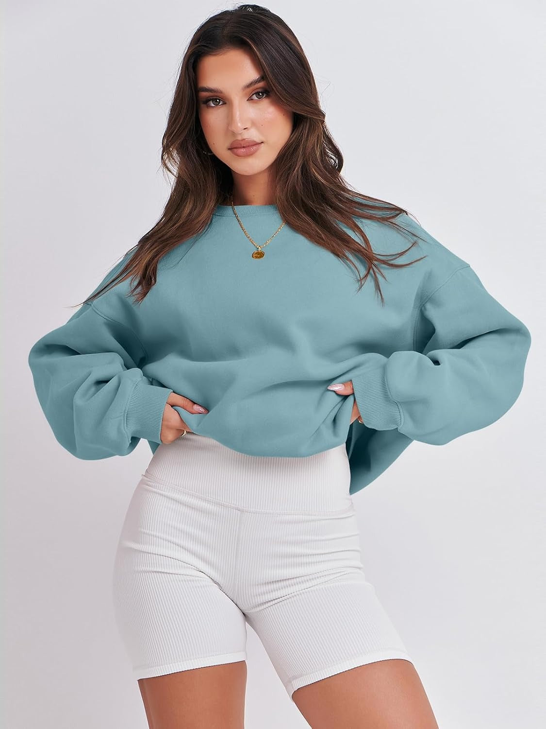 Oversized Crewneck Sweatshirt - Women's Teen Girls Fleece Pullover Sweater Top