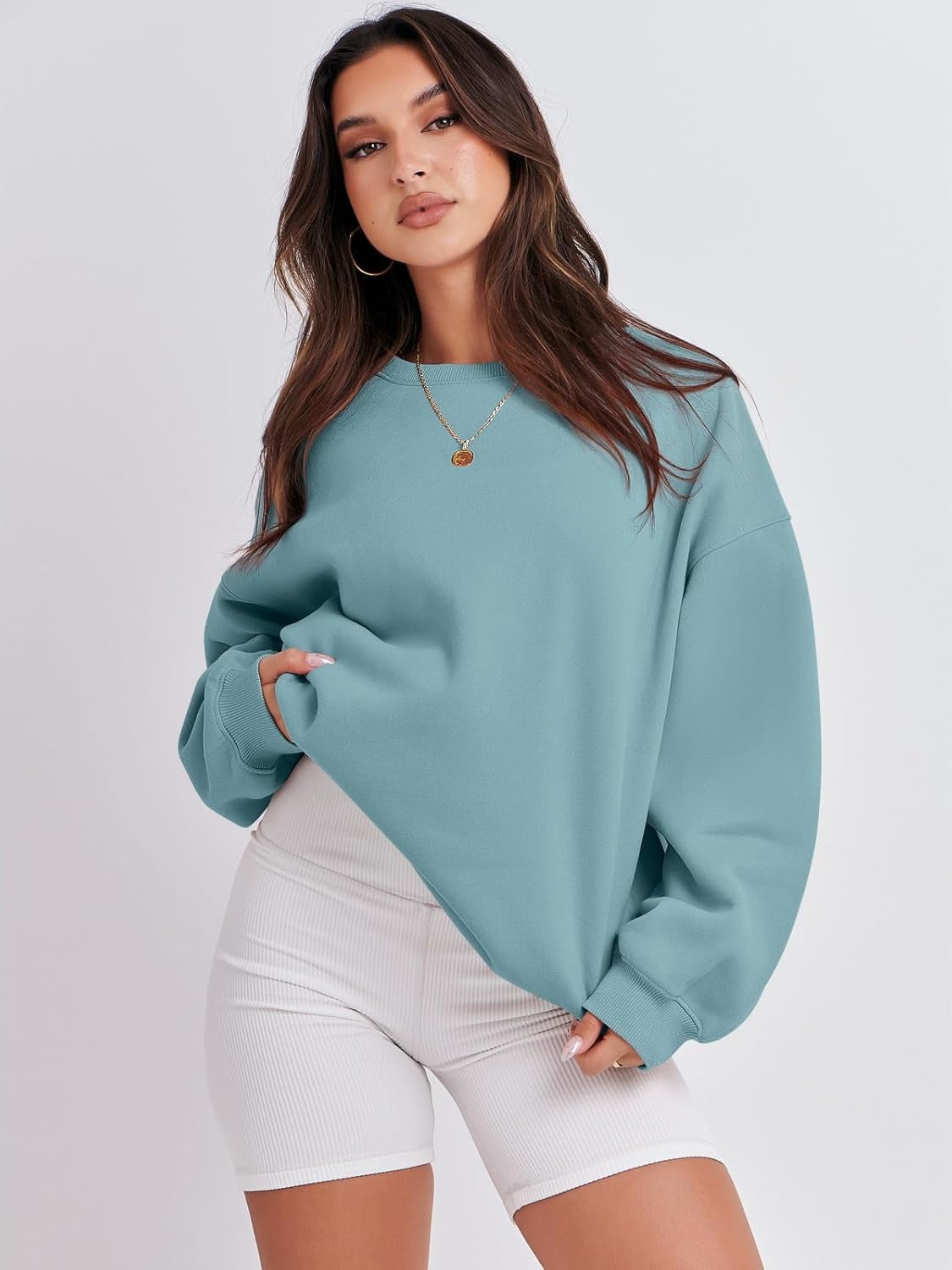 Oversized Crewneck Sweatshirt - Women's Teen Girls Fleece Pullover Sweater Top