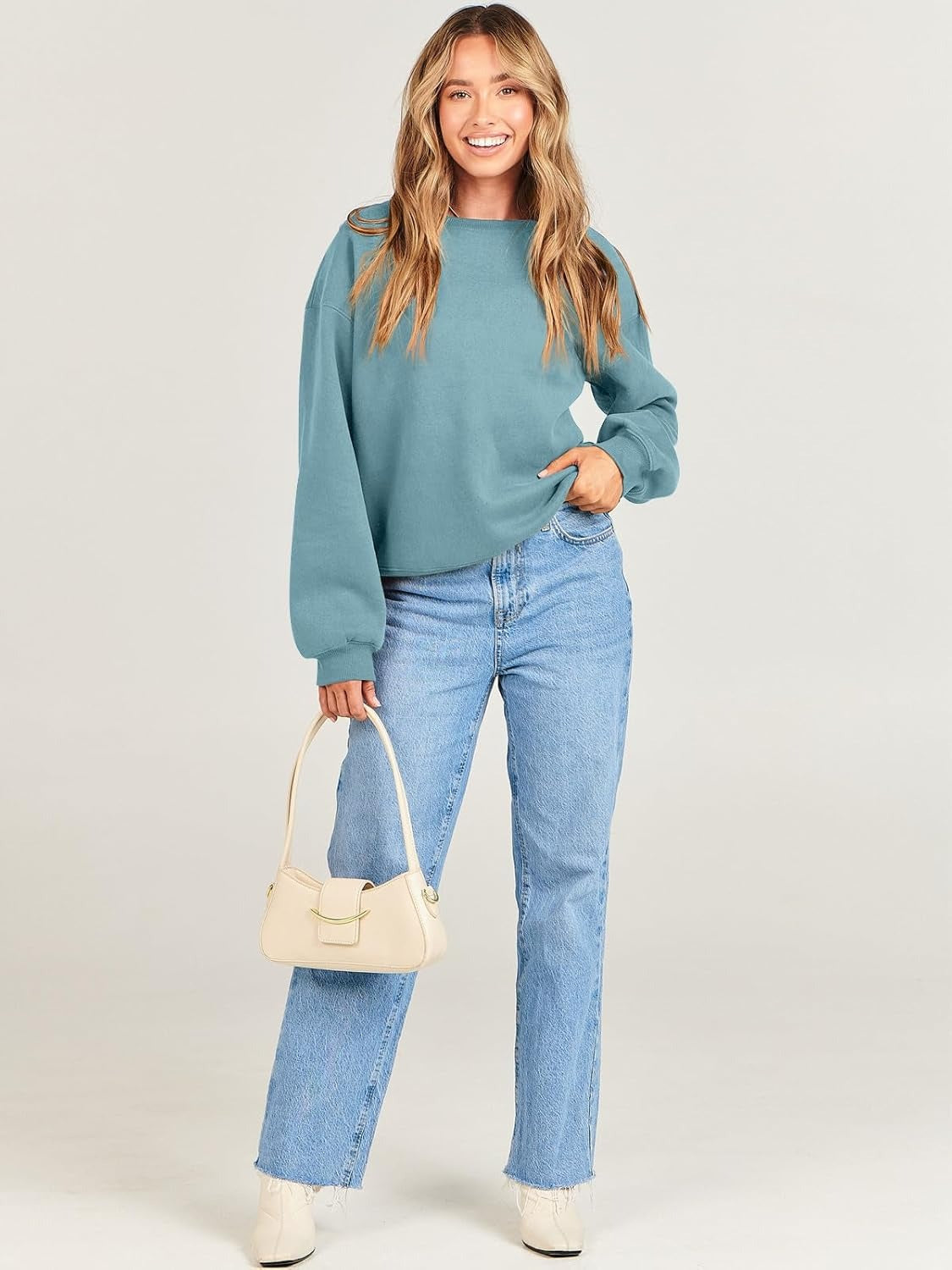 Oversized Crewneck Sweatshirt - Women's Teen Girls Fleece Pullover Sweater Top