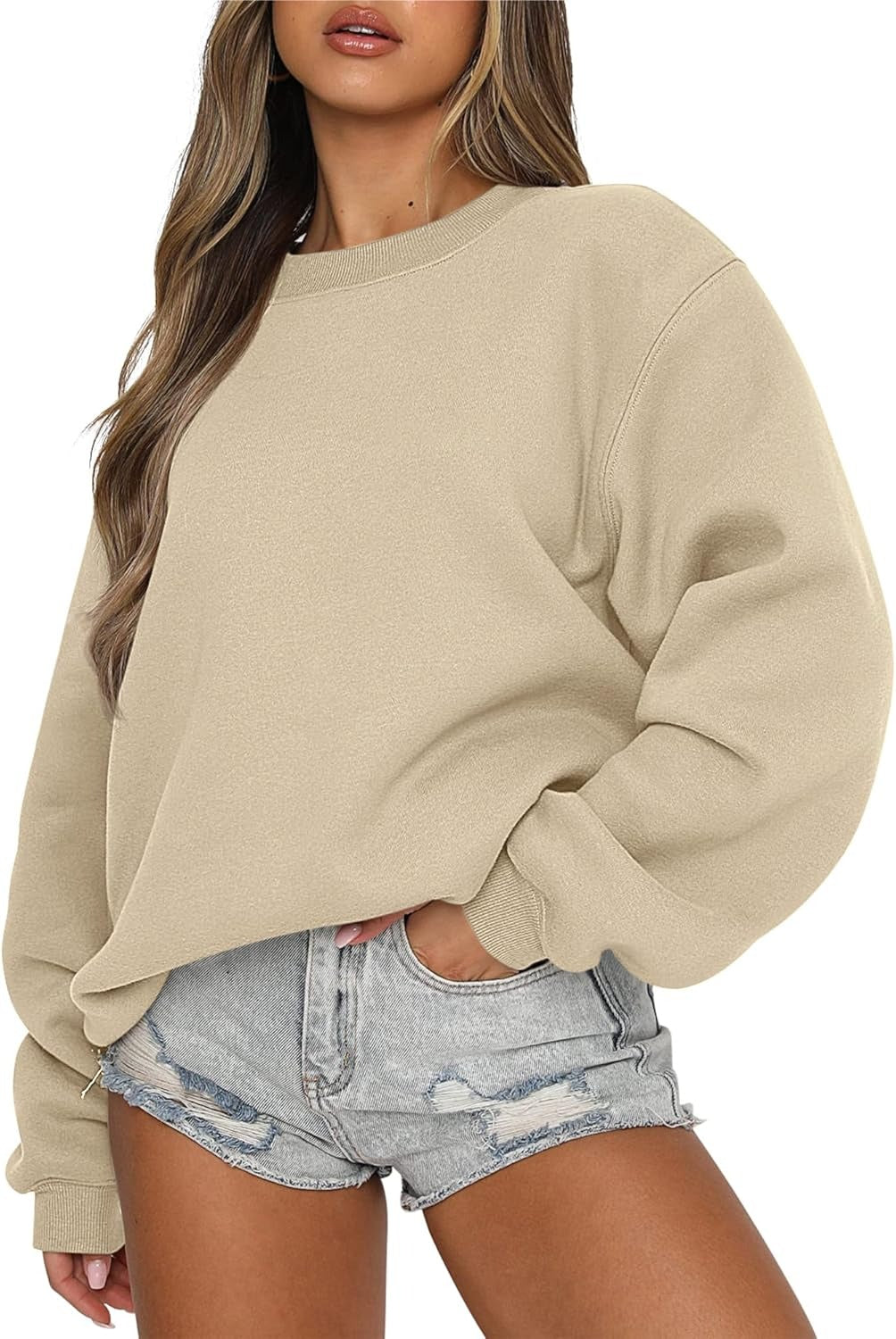 Oversized Crewneck Sweatshirt - Women's Teen Girls Fleece Pullover Sweater Top