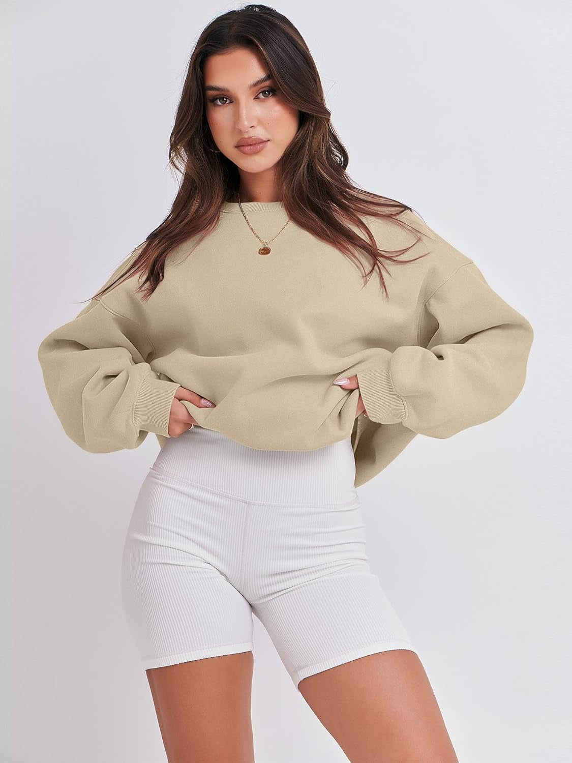 Oversized Crewneck Sweatshirt - Women's Teen Girls Fleece Pullover Sweater Top