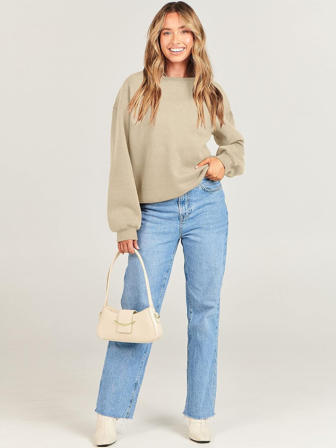 Oversized Crewneck Sweatshirt - Women's Teen Girls Fleece Pullover Sweater Top